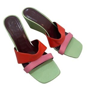 STAUD green pink red wedge heels